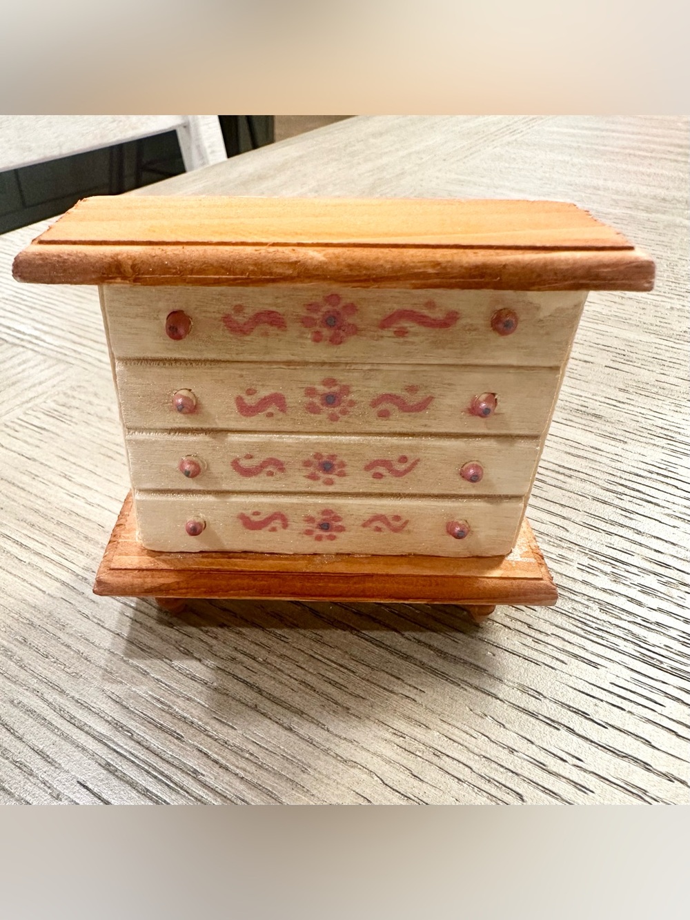 Hand-Painted Dollhouse Dresser with Pink Accents